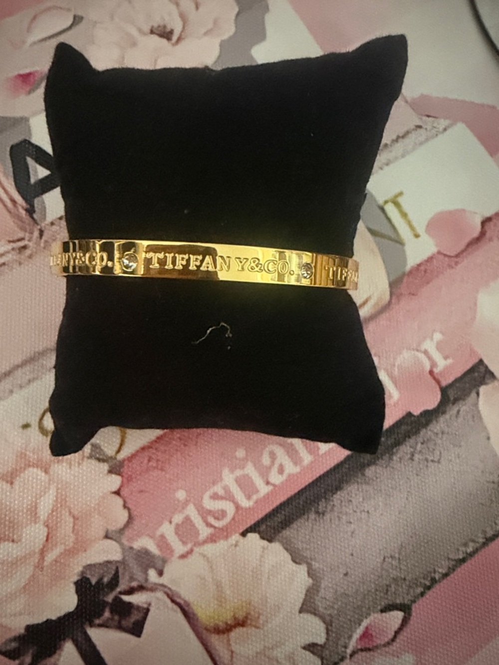 18k gold plated stainless steel Gold  Hinged Bangle Bracelet with Crystal Accent